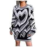 HHWY Strickkleider Für Damen Winter Pulloverkleid Frauen Drucken Langarm Warm Lose Lässig Strickpullover Grobstrick Winterkleid Damen Lang Elegant Abendkleid Partykleid Mädchen Cocktailk