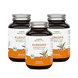 Bio Kurkuma Kapseln im Glas – 40-fache Bioverfügbarkeit ohne Pfeffer – Mehrfach Ausgezeichnet – C14 geprüft – 180 Stück