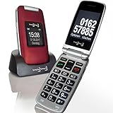 Großtasten Mobiltelefon, Seniorenhandy MB 100 Bordeaux rot, Klapphandy u.a. mit Kamera, Notruftaste, sprechender Tastatur, sowie LED Lamp