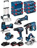 BOSCH Kit 18V BK601 (GST 18 V-LI S + GKS 18 V-LI + GSS 18V-10 + GSR 18V-55 + GBH 18V-21 + GWS 18-125 V-LI + 2 Batterien 4,0 Ah + Ladegerät + 5 x L-Boxx 136 + L-Box 238 + Caddy)