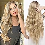 YEESHEDO Perücke Damen Blond Ombre Lang Lockige Gewellte Natürliche Perücken für Frauen Mädchen Mittelteil Mode Super Natürlich Blonde Wig 26 Z
