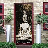 NXCNTD 3D Wohnzimmer Türtapete Wandbilder Buddha-Figur Selbstklebend Tapete Türaufkleber DIY Türbild Tür Poster Vinyl Entfernbar Mauer Aufkleber Zuhause Wasserdichte Dekor 77x200