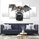 OIOIO Leinwanddrucke Leinwandbilder XXL 5 Teilig The Witcher 3 Geralt Gaming Hd Gedruckt 5 Stücke Leinwand Wandkunst Malerei Modulare Tapeten Poster Drucken Moderne Wohnzimmer Wohnk