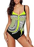 Aleumdr Badeanzug Damen Push up bademode bauchweg figurformend Bandeau große Größen Rückfrei S-XXL, Gelb, X-Large (EU44-EU46)