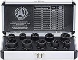 BGS Do it yourself 20210 | Spiral-Profil-Steckschlüssel-Satz / Schraubenausdreher | 10 mm (3/8') / Außensechskant | SW 9 - 19 mm | 10-tlg