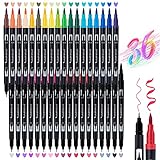 Brush Pen Filzstifte Handlettering Stifte set: ANYUKE 36 Bunte Fineliner Pinselstifte Bullet Journal Zubehör, Dicke und Dünne Marker Stift für Kalligraphie Lettering Tagebuch Mandala Manga, B