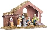 Britesta Deko-Weihnachtskrippen: Klassische Holz-Weihnachtskrippe mit handbemalten Porzellan-Figuren (Weihnachtskrippe Porzellanfigur)