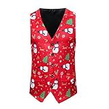 Yiartion Weste Herren V-Ausschnitt Weihnachtsweste Weihnachten Printed Weste Festliche Kragenweste Anzugweste Weihnachten Hochzeit Elegant Vest Herrenweste Slim Fit Ärmellose Sakko W