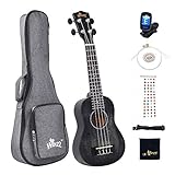 Winzz 21' Sopran Ukulele Anfänger Set Kinderm Erwachsene, Einzigartiges Farbdesign, mit Tasche, Stimmgerät, Zusätzlichen Saiten, Gurt, Noten-Aufkleber, Poliertuch-Schw