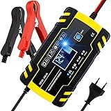 UGO 12V / 24V 8A Autobatterie Ladegerät Vollautomatisches Intelligentes Erhaltungs Ladegerät mit LCD-Bildschirm Reparatur Modus für Motorrad/Auto b