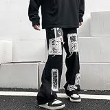 KAL'ANWEI Harajuku Schärpen Patch Retro Straight Black Jeans Hosen Für Männer Übergroße Wasse High Street Casual Denim Hose-Schwarz_M