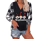 Kapuzenpullover Damen Weihnachts Elfe Druck Streifen Patchwork Hooded Sweatshirt mit Kordel Herbst Lustige Langarm Kapuzenpullis Christmas Hoodie Pullover Outwear L