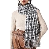 TBSCWYF Damen Schal XXL Warm Weich Strickschal Karo Winterschal Herbstschal Wolleschal Frauen Deckenschal Halstuch Scarf Poncho Cap