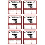 6 Achtung Videoüberwachung Premium Aufkleber – Schild – Sticker |Hinweisschild – Warnschild für mit Kamera videoüberwachtes Objekt – Haus – Gelände| Kratz- wetterfest|10 x 10