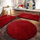 Badematte Sky Soft | Eckig & Rund | Badezimmerteppich | Extra flauschig | rutschfest & Schnell trocknend | Viele Farben & Größen (Rund | Ø 95 cm, Rot)