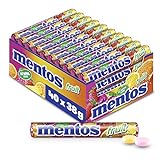 Mentos Fruit Dragees, 40 Rollen Bonbons, Frucht-Geschmack mit Orange + Zitrone + Erdbeere, Multipack Kaubonb