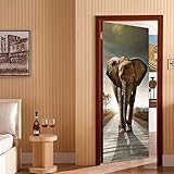 3D Türaufkleber Straße, Tierelefant Türtapete Wandbild Selbstklebend Pvc Wasserdicht Abnehmbar Türfolie Türposter Fototapete Wohnzimmer Schlafzimmer Haus dekoration 88X200C