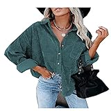 KXZD T-Shirt Damen Einfarbig Bluse Knopfleiste Oberteile Revers Tunika Langarm Tops Elegant Hemd Casual Lockere Longshirt Damen Bluse Elegant Cord Hemd Jacke Langarm Casual Oberteile S