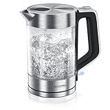 Arendo - Glas Wasserkocher Edelstahl - 1,7 Liter - 2200W - Cool-Touch-Griff - One Touch-Verschluss - Automatische Abschaltung - Integrierte Kabelführung - Überhitzung