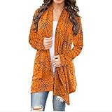 Fbiiotyureo Halloween Ladies Spider-Web Print Cardigan Casual Long Sleeve Open Front Draped Loose Lightweight Midi Coat (Orange, S)