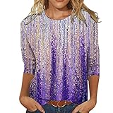 Damen Casual Herbst T Tops Mode Rundhalsausschnitt Langarm Lose Blumen Bedruckte Shirts Blusen Farbe Bedrucktes T-Shirt (XL,Lila 1)