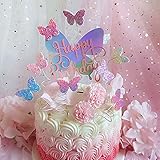 Schmetterlinge Geburtstag Kuchendekoration Happy Birthday Topper Kuchendeko Cupcake Topper Glitzer Schmetterling Kuchen Topper für Hochzeit Mädchen Frauen Dame Kinder Party Dekoration, 12 Stück