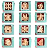 Mysta 12 Stück Knobelspiele Spielzeug, 3D Holz Puzzle Spiel, Holz IQ Geduldspiel Rätselspiel Serie für Kinder Erwachsene Ideen Adventsk