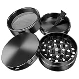 iLC Grinder Crusher Mühle für Tabak,Spice,Kräuter,Gewürze,Herb,Kaffee mit Pollen Scraper 2' - Gemacht aus Zinklegierung - 4 Teiliges - Diamantförmige Zähne (Schwarzes)