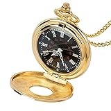 LLM Quarz-Taschenuhr, goldfarben, für Herren und Damen, volle Doppelhunter, mechanische Taschenuhr, gravierte römische Ziffern, goldfarbene T