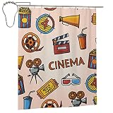 DLJIYZX Duschvorhang Kino Projektor Gläser Schindeln Duschvorhänge Für Badezimmer Dekor Wasserdicht Polyester Stoff Badvorhänge 152 X 183