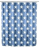 WENKO Anti-Schimmel Duschvorhang Stella Dunkelblau - Anti-Bakteriell, Textil, waschbar, wasserabweisend, schimmelresistent, mit 12 Duschvorhangringen, Polyester, 180 x 200 cm, Dunkelb