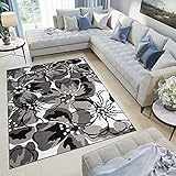 TAPISO Maya Kollektion Teppich Wohnzimmer Kurzflor Modern Floral Blumen Design Schwarz Grau Weiß Schlafzimmer Kinderzimmer ÖKOTEX 140 x 200