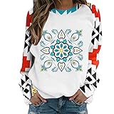 Briskorry Vintage Pullover Damen Geometrischer Pferdedruck Azteken Sweatshirt Langarmshirt Rundhals Frauen Ohne Kapuze Teenager Mädchen Oberteile Top