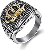 Religiöse Vintage Stahl Tattoo Krone Stilvolle Einfachheit Herren Titan Stahl Ring, Silber Größe V, LQS,
