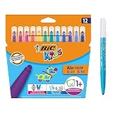 BIC Kids 902080 Filzstifte Kid Couleur Baby, Fasermaler zum Malen in 12 auswaschbaren Farben, mit stabiler Spitze, im Karton Etui, ab 1 J