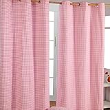Homescapes handgewobener Vorhang Ösenvorhang Dekoschal Gingham im 2er Set, 117 x 137 cm, 100% Reine Baumwolle, rosa weiß k