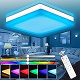 24W RGB LED Deckenleuchte Dimmbar, Led Deckenlampe mit Fernbedienung, Led Deckenleuchte Farbwechsel Quadratisch, IP54 Wasserfeste Badezimmerlampe Wohnzimmerlampe Kinderzimmerlampe Schlafzimmerlamp