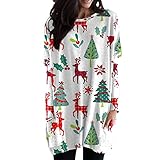 TTWOMEN Weihnachten Damen Langarm Bluse Festival Printed Stitching Farbe Lässige Loose Fit Pullover Top