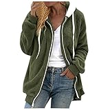 Damen-Kapuzenjacke aus Teddy-Fleece, lockere Plüsch-Kapuzenjacke, mit Reißverschluss, für Herbst und Winter, warm, mit Taschen und Kordelzug, A10_grün, 90