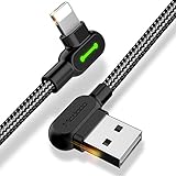 mcdodo USB 90 Grad Ladekabel,LED Rechtwinkliges Design,Doppelter Ellenbogen,USB Wendbares,Nylon geflochtenes Schnellladekabel Datenkabel kompatibel mit Phone 12 11 XR X 8 7 6/Pad Pro,Pad Mini (1.8m)