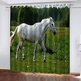 LucaSng Gardinen Küche Wiese Pferd Landschaft Vorhang Verdunkelung Thermovorhang Ösenvorhänge Vorhang Blickdicht Ösenschal Verdunkelungsvorhang 2Er Set 132x160 cm(B x H)