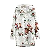 Damen Hoodies Plüschfutter Fleece Pullover Ethnisches Muster Pullover Vintage Kapuzenjacke Retro Sweatjacke Casual Lose Kapuzenpullover Farbblock Langarm Shirts Offene Front Knop