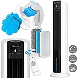 KESSER® 4in1 Mobile Klimaanlage Tower Klimagerät Ventilator/Luftkühler/Luftbefeuchter/Ionisator, mit Fernbedienung, Timer, Wassertank, 60W, Klima, 2 Kühlakkus, turmventilator Weiß/Schw