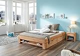 Futonbett Manuela, Buche massiv geölt, inkl. Regal und Bettschub