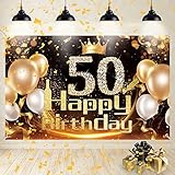 50 Geburtstag Deko, 50 Geburtstag Männer Frauen Schwarz Gold, Banner 50 Geburtstag, Deko 50. Geburtstag Frauen, Geburtstagsbanner 50 Schwarz Gold, Stoff Schild Poster Hintergrund zum 50. Geburtstag