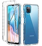 Schutzhülle für Samsung Galaxy A12, [Schutzstufen], 360 ° Rundumschutz, kristallklar, robuste Stoßfänger-Schutzhülle, schmale Passform, flexibel, TPU, kratzfest, mit integriertem Display