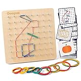 Coogam Hölz Geoboard mit Aktivitäts Muster Karten und Gummi Bändern - 8 x 8 Stifte Geometriebrett Montessori Form Puzzle Brett Insp