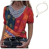 Ausgefallene Bluse Damen Sommer Kurzarm Tshirt Loose Oversize Oberteile Casual Vintage Batik Bedruckte Tops mit Tie-dye Motiv Stickkragen Kurzarm/Langarm Blusen Tuniken Ob