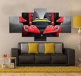 KJHKH Leinwandbilder 5 Stück Poster Leinwand Wand Kunstwerk Leinwand Bilder 5 Teilig Leinwandbilder Kreatives Geschenk Gerahmtes Supersportwagen Ferari 5 Stücke Leinwand XXL