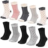 Occulto 10 Paar Damen Socken mehrfarbig mit Streifen, Punkte, Herzen und Weihnachts-Motiven | Süße Baumwoll Damensocken in verschiedenen Mustern für Winter und Sommer 39-42 Schwarz-R